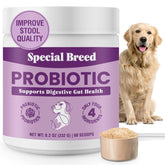 Special Breed Probiotics para perros, polvo en frasco, favorece la digestión suave.