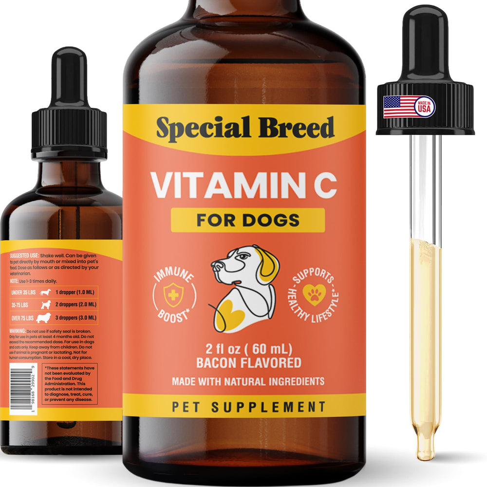 Special Breed Vitamina C para perros: botella con gotero para dosis fáciles.