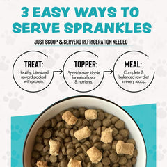SPRANKLES toppings para comida canina, presentación atractiva para perros exigentes.