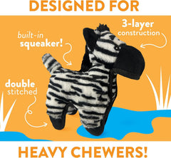 Spunky Pup MEGA Juguete peluche Zebra con sonajero para entretenimiento prolongado.