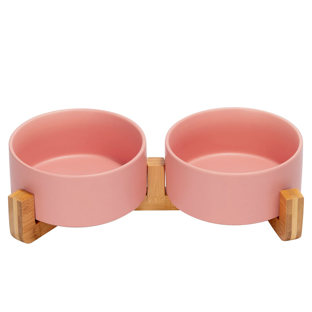 SPUNKYJUNKY cerámica para mascotas con base de madera, plato estable para comida y agua.