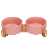 SPUNKYJUNKY cerámica para mascotas con base de madera, plato estable para comida y agua.