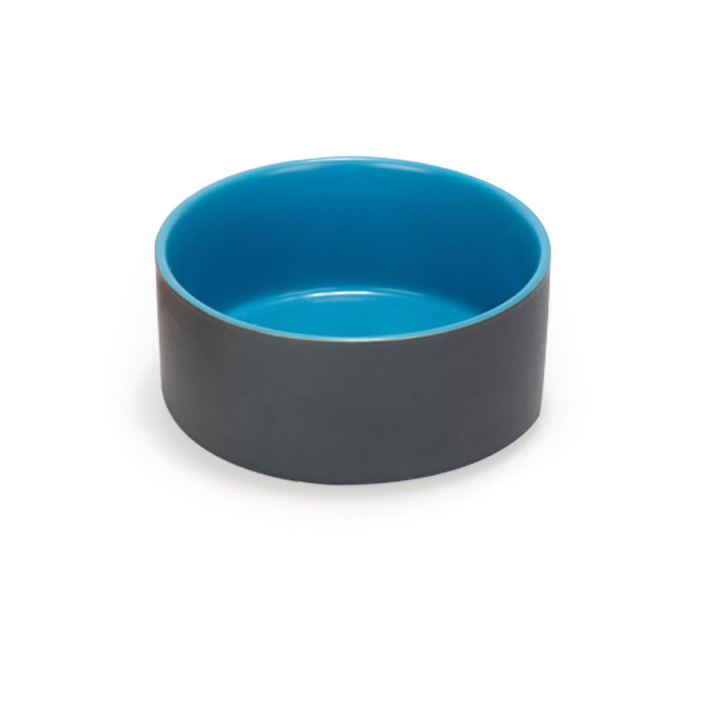 SPUNKYJUNKY tazón cerámico para perros y gatos, azul gris, estable y seguro.