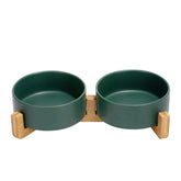 SPUNKYJUNKY cuenco cerámico para perros y gatos con pie de madera, ideal para una alimentación ordenada.