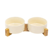 SPUNKYJUNKY plato cerámico para perros y gatos con base de madera estable