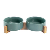 SPUNKYJUNKY tazones cerámicos con soporte de madera para comer en altura