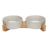 Conjunto SPUNKYJUNKY con tazones cerámicos y base de madera para comer y beber ordenadamente.