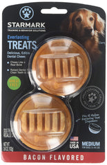 Starmark Everlasting Dental Chew sabor tocino Mediano, vista frontal, recompensa duradera para perros.