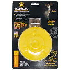 Starmark Treat Ringer FlexGrip UFO Mediano, detalle-textura: resiste mordidas fuertes para horas de entretenimiento.