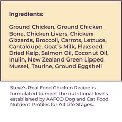 Steve's Real Food etiqueta indica fabricación en Estados Unidos