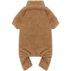 Pijama de peluche Stpiatue para perro XXS café, ideal para mantener el calor diario.