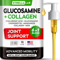 STRELLALAB glucosamina líquida para perros, botella de 16 oz, soporte articular diario.