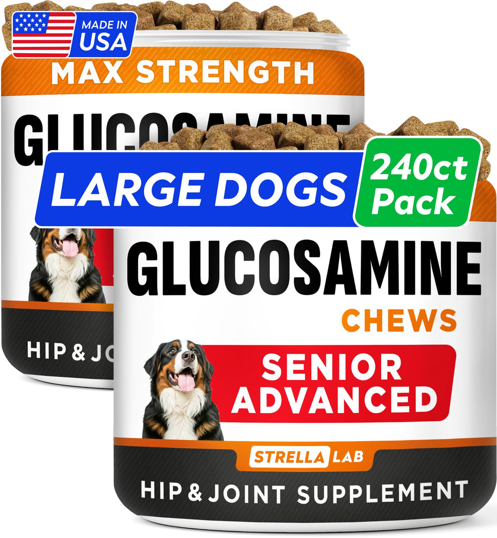 STRELLALAB glucosamina para perros mayores, sabor tocino, pack 240, apoyo articular