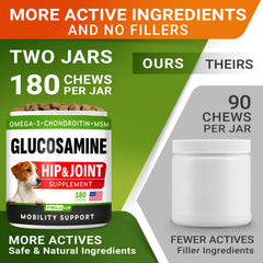 STRELLALAB glucosamina para perros grandes, panel de ingredientes, nutrición balanceada con condroitina y MSM.