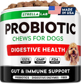 STRELLALAB probióticos para perros, jarra de gomitas digestivas con sabor a pollo.