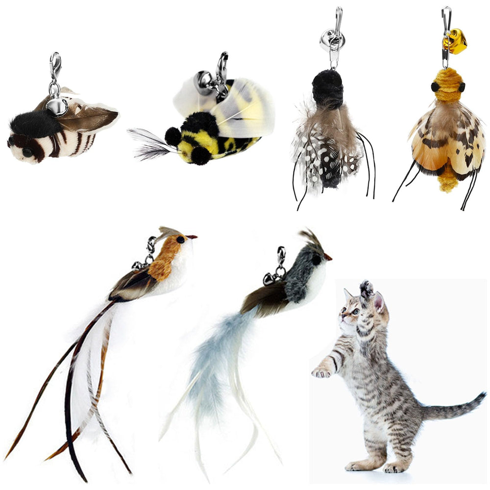 SUBANG Juguete para gatos con plumas repuesto, aves naturales para estimular la caza.