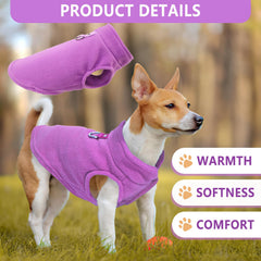 Sueter-perro-fleece-vest morado, estilo y calor para días fríos.
