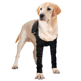 Suitical manga doble para perros en vista frontal mostrando protección de patas delanteras.