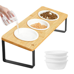 Sunhoo cuencos cerámicos elevados para gato, facilitan una postura correcta al comer y mejor higiene.