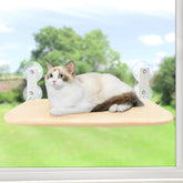 Sunhoo hamaca de ventana para gato beige instalada ofrece vista al exterior
