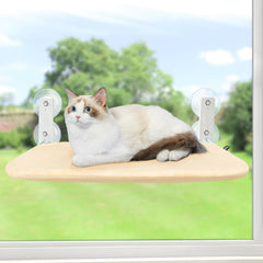 Sunhoo hamaca de ventana para gato beige instalada ofrece vista al exterior