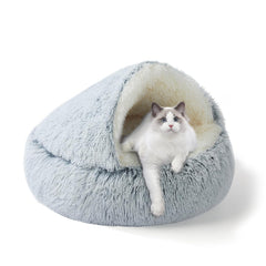 Cama SUOXU para gatos con capucha de felpa, refugio cálido para siestas.