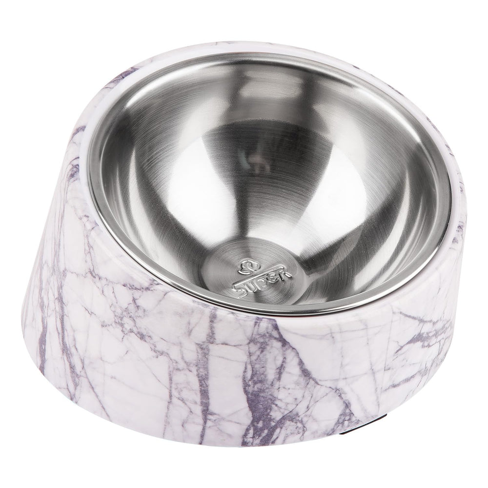 Super Design comedero inclinando 15° para perros y gatos, facilita comer sin desbordes.