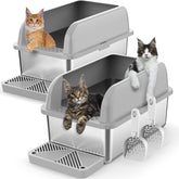 Bandeja SUZZIPAWS de acero inoxidable 8 pulgadas con tapa, ideal para varios gatos.