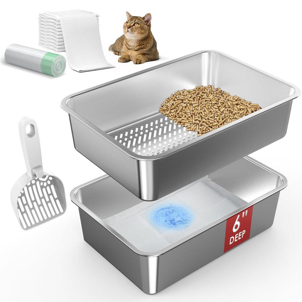Suzzipaws bandeja con cribado en acero inoxidable, vista superior para control de olores