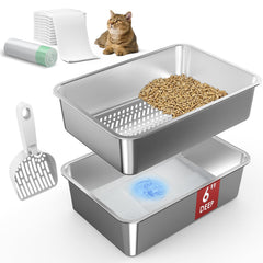 Suzzipaws bandeja con cribado en acero inoxidable, vista superior para control de olores