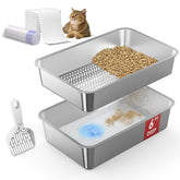 SuzziPaws bandeja XL de acero inoxidable con acceso amplio para gatos grandes