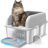 Suzzipaws caja de arena de acero inoxidable 8 pulgadas, tapa alta para gatos grandes.