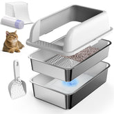 Caja Suzzipaws de acero inoxidable XL con tapa, espacio amplio para gatos grandes.