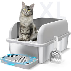 Suzzipaws: caja de arena de acero inoxidable con tapa alta para gatos grandes.