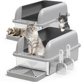 Suzzipaws, caja sanitaria doble conjunto, vista frontal para gatos grandes.