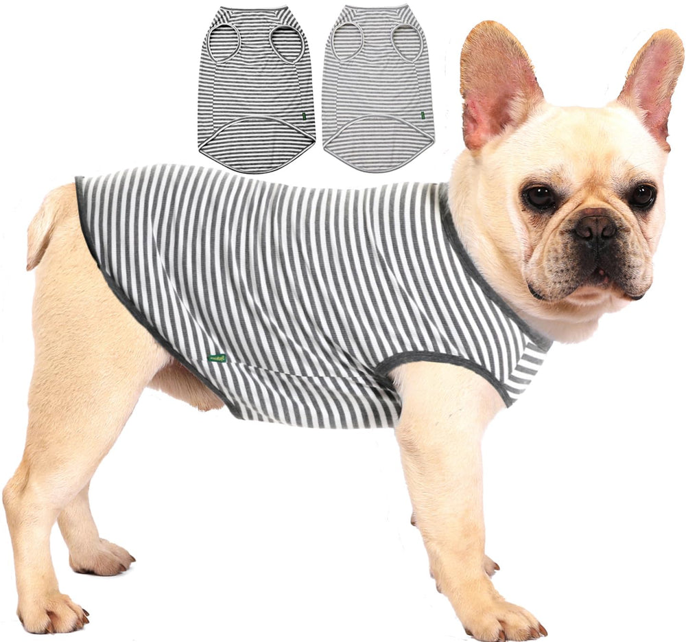 SyChien camiseta para perro frontal con rayas gris-blanco para paseos cómodos