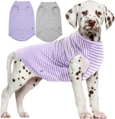 Camiseta SyChien para perros con rayas moradas y grises, ideal para verano.
