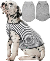 SyChien: camiseta canina con rayas gris-blanco, perfecta para paseos cómodos y protección solar.