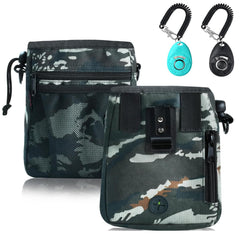 La bolsa SZO para perros en camuflaje ofrece alta capacidad para premios y accesorios.