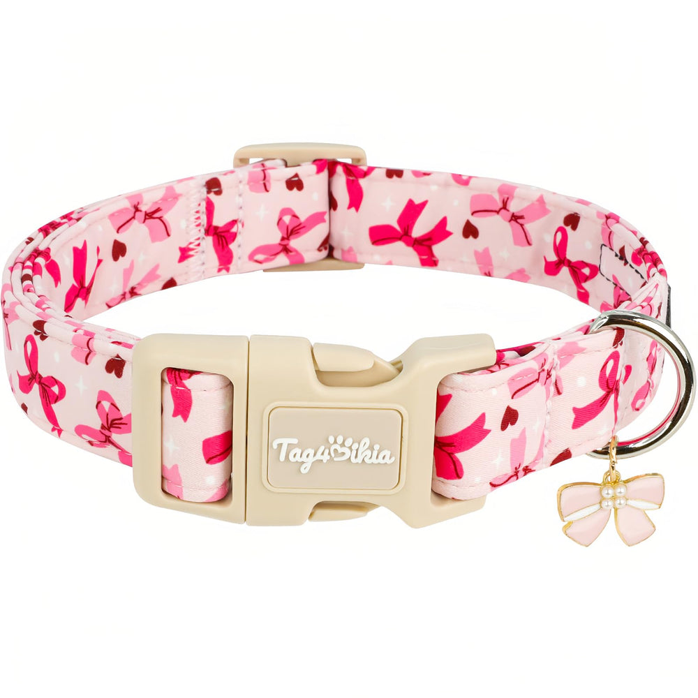 Tag4Oikia collar de perro con lazo rosa, ideal para fotos festivas.