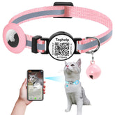 Collar Taghelp AirTag reflectante rosa para localizar al gato por la noche