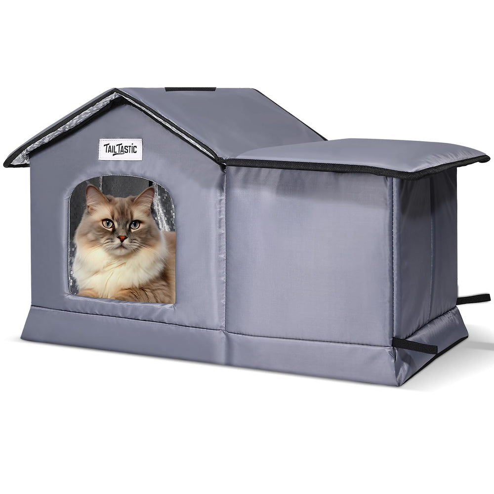 TailTastic casa gatos exterior impermeable con base sin costuras, ideal para días de lluvia