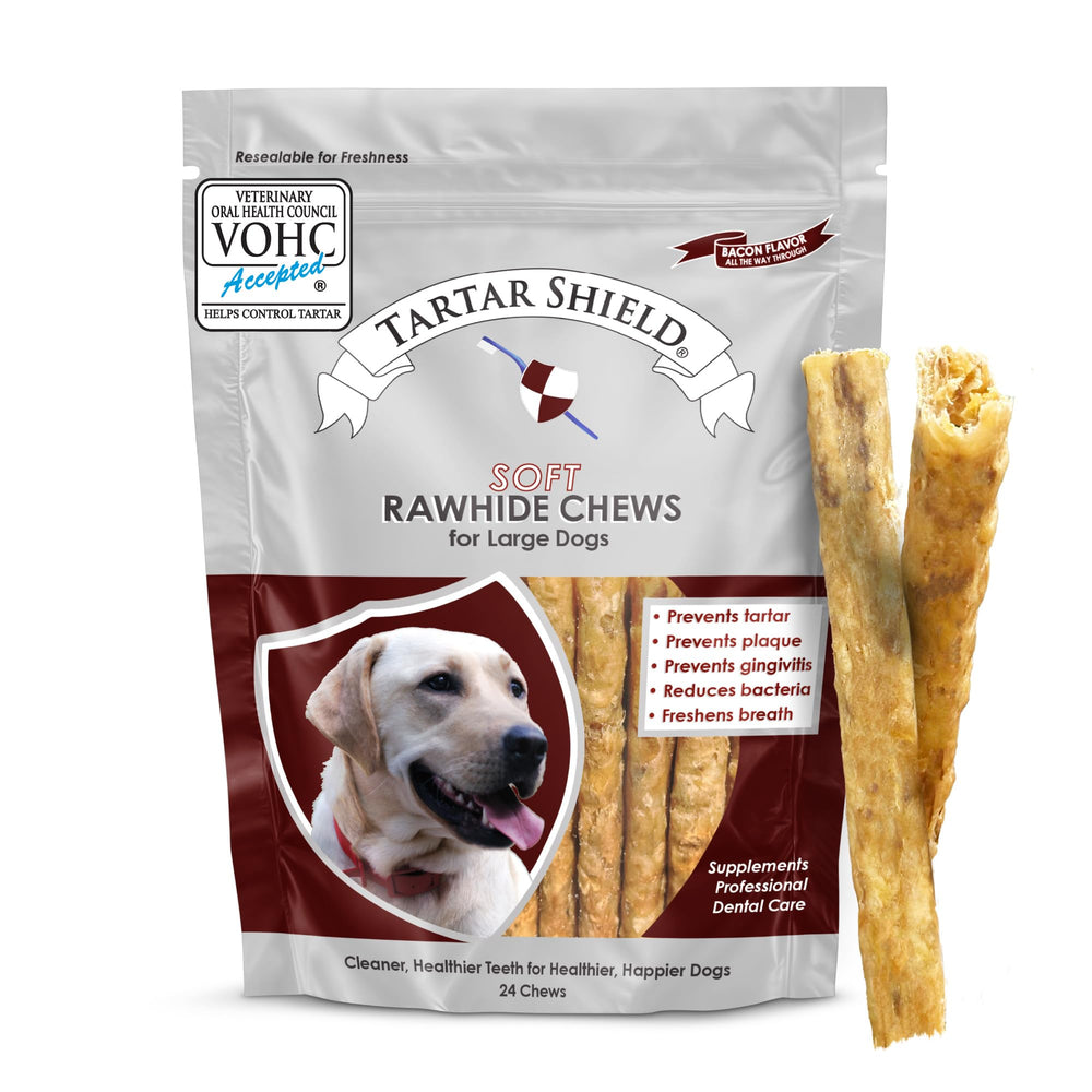 Tartar Shield masticables suaves de cuero crudo para perros grandes, masticación agradable y saludable.