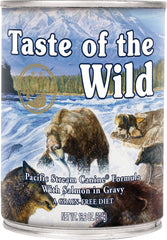 Taste of the Wild Pacific Stream con salmón en salsa, ideal para una comida húmeda sabrosa para perros