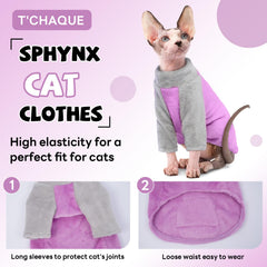Pijama de mangas de T'CHAQUE: vestimenta rápida y cómoda para sphynx.