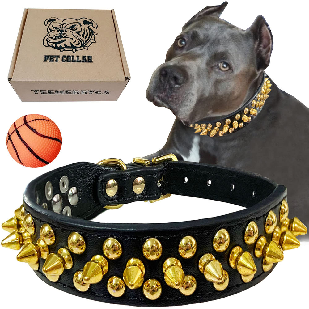 TEEMERRYCA collar negro con pinchos dorados, estilo distintivo y protección suave del cuello