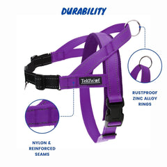 Arnés TekiWoof de colocación rápida para poner y quitar sin complicaciones.