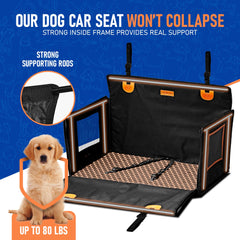 Asiento TekiWoof con dos cinturones ajustables para dos perros pequeños, viaje cómodo.