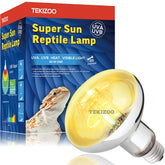 TEKIZOO lámpara UVB 160W, vista frontal que ilumina el hábitat de reptiles.