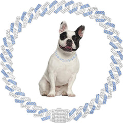 Teleyi collar cubano azul para perros grandes con cristales brillantes y acabado elegante